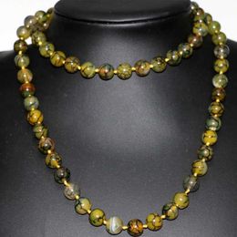 Colliers de perles Livraison gratuite Jaune Natural Stone Dragon Match Agate 10 mm Perle ronde Collier à chaîne longue bijoux Womens 35 pouces D240514