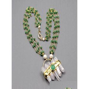 Kralen kettingen guaiguai sieraden 4 strengen witte parel groen kristallen ketting ring set statement clear quartz jades hanger ketting916 dhdmw