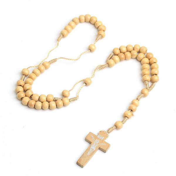 Colliers de perles Bijoux faits à la main en gros perles de pin naturel collier croix chapelet catholique livraison directe 2021 colliers pendentifs Mj Dhsp8