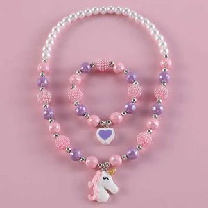 Colliers de perles Makersland Childrens Sweet Collier Bracelet Ensemble pendentif mignon Rose Purple Pearl Girl Collier Diy Bijoux en gros D240514