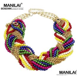 Collares con cuentas Manilai Mti Layer Simated Pearl Declaración Gargantillas para mujeres Cadena tejida hecha a mano Mticolor Chunky Drop Entrega Jewe Dhak6