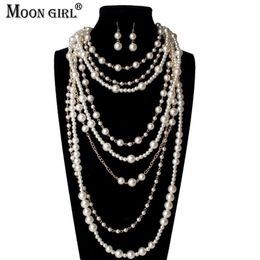 Colliers de perles MOON GIRL multicouche perles simulées chaîne longue déclaration à la mode tour de cou pour les femmes bijoux de mode 221102330F
