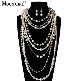 Colliers de perles MOON GIRL multicouche perles simulées chaîne longue déclaration à la mode tour de cou pour les femmes bijoux de mode 221102