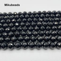 Kralen kettingen natuurlijke zwarte spinel 8 mm gefacetteerde ronde kralen glinsterende steen voor sieraden maken doe -het -zelf armband ketting gratis verzending 38 cm 230320