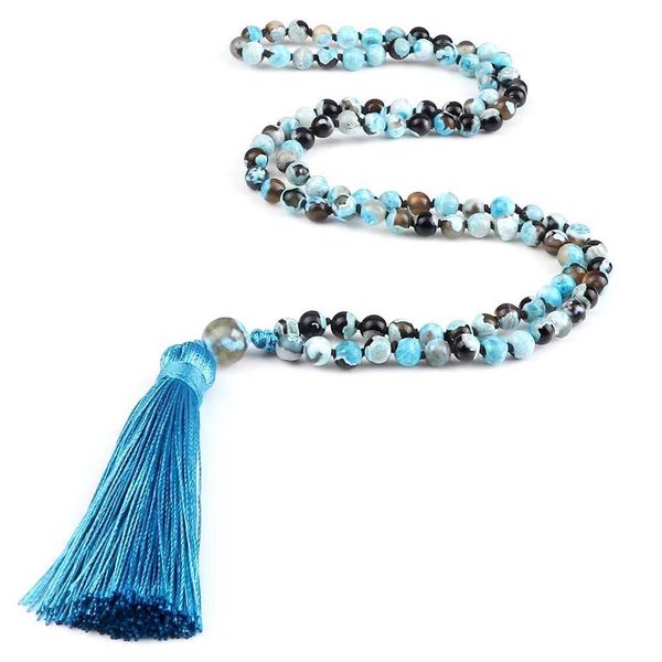 Collares de cuentas Azul Natural Azul Beads Beads Japamala Collar para mujeres 108 Mara Beads Tassel Collar para hombre Meditación Meditación de yoga Joyería D240514