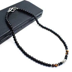 Colliers de perles Collier de perle noire de pierre de tigre naturel pour hommes Collier Hip Hop Collier Hip Hop pour hommes Nouveau D240514