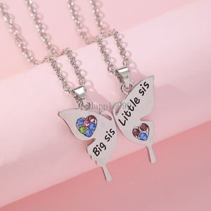 Kralenkettingen Nieuwe 2-delige Vlinder Hanger Ketting Zus Sieraden Grote zus Kleine zus Liefde Steentjes Zirkonia Creatief Banket Prachtig cadeau