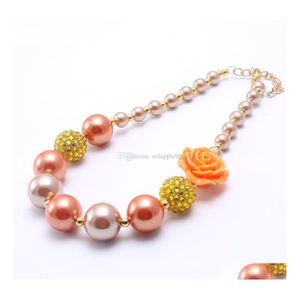 Kralen kettingen oranje kleur bloemen kind dikke ketting ontwerp mode bubbleegume bead sieraden voor babymeisje drop levering hangers dhoyu