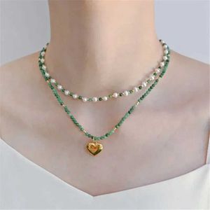 Kralen kettingen origineel ontwerp natuursteen groene cirkelvormige ketting ketting natuurlijke parel niche sieraden hartvormige hangers gestapelde dames clip chain d240514