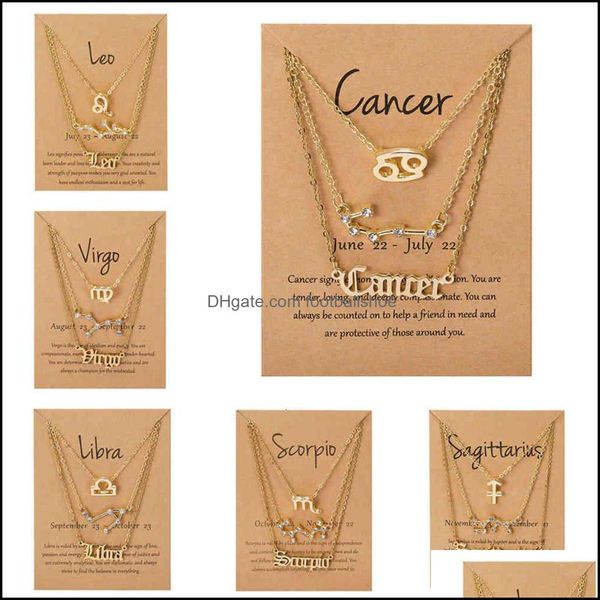 Colliers De Perles Pendentifs 3 Poêles / Set Cartons Star Hanger 12 Constellation Charme Chaîne En Or Ram Cancer Leo Scorpion Bijoux Cadeaux Drop De