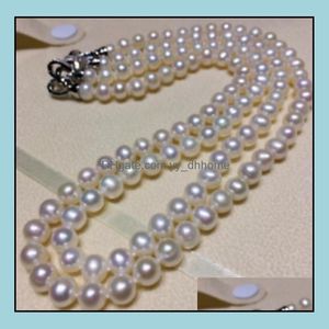 Collares con cuentas, colgantes, joyería de 8-9Mm, collar de perlas blancas naturales de doble capa, cierre de plata 925 de 18 pulgadas, regalo para mujer, entrega directa 2021 6