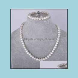 Colliers de perles Pendentifs Bijoux 8-9mm Collier de perles blanches naturelles 18 pouces 925 Sier Fermoir Bracelet Boucles d'oreilles Drop Livraison 2021 VGMDD