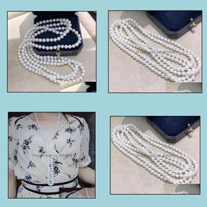 Colliers de perles pendentifs bijoux 8-9 mm blanc collier de perles naturelles 100 pouces femmes cadeau livraison directe 2021 3Dv2Y