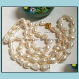 Colliers de perles Pendentifs Bijoux 9-10 mm Collier de perles naturelles blanches baroques 35 pouces Fermoir en or 14 carats Cadeau pour femmes Livraison directe 2021 B6Bjk