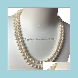 Colliers en perles pendentifs bijoux 9-10 mm double couche Natural White Pearl Collier 18 pouces 925 Sliver fermoir Fidinture de gouttes de cadeaux 2021