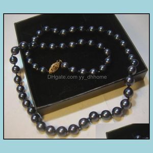 Colliers de perles Pendentifs Bijoux 9-10 mm Collier de perles naturelles noires 18 pouces Fermoir en or 14 carats Cadeau pour femme Livraison directe 2021 Nm6Ht