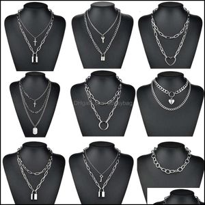 Collares con cuentas Colgantes Joyería Punk Encadenamiento Gargantilla En Nek Lock Encantos Cruz Corazón Percha Grandes cadenas Mujeres Regalos Cadena gótica al por mayor