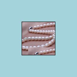 Colliers de perles Pendentifs Bijoux En gros 7-8mm Collier de perles naturelles en forme de riz blanc 925 Sier Fermoir Drop Livraison 2021 Nghfq