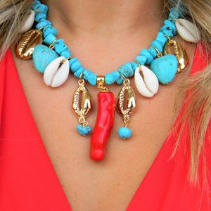 Kralenkettingen punk Prachtig strand bohemien boho rood koraal puka schelp hart natuursteen kralen ketting dames sieraden bijoux kraag groothandel 230208