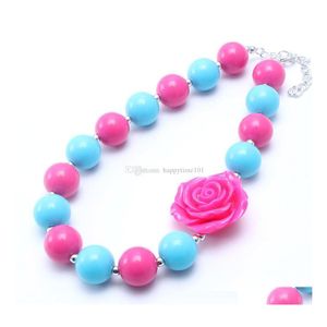 Colliers de perles Rose Fleur Kid Chunky Collier Pinkaddblue Couleur Bubblegum Perle Enfants Bijoux Pour Les Filles En Bas Âge Drop Livraison N Dhstw