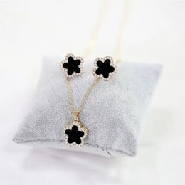 Colliers de perles vendant un article de fleur ensemble de bijoux mode double face imitation fritillaire collier boucles d'oreilles avec pièce de pierre 231124