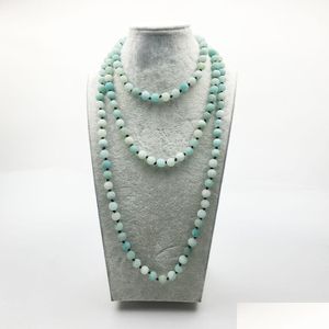 Colliers de perles St0347 Designer Matte Abadd Amazonite Collier 60 pouces noué pierre givrée à la mode bijoux pour femmes Drop Deli Dhgarden Dh2Ow