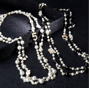 Kralen kettingen trendy lange parels ketting voor vrouwen bloemnummer 5 ketting gelaagde trui kettingen camellia bloemkraag feest