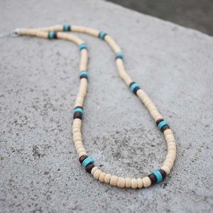 Colliers de perles vintage bijoux d'été bohème bijoux de style ethnique de coco naturalités perles en bois bleu collier en pierre