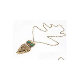 Colliers de perles Style Vintage ton cuivre feuilles vert cristal oeil hibou collier livraison directe bijoux colliers pendentifs Dhe0A