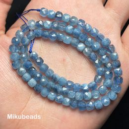 Colliers de perles en gros naturel A 4mm monstre aigue-marine facettes carrées perles en vrac pour la fabrication de bijoux bracelets à bricoler soi-même collier Mikubeads 230306