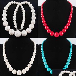 Colliers De Perles Femmes Bijoux Colliers Pierre Naturelle Blanc Rouge Bleu Turquoise Perles Rondes Graduées Brin 19 Pouces Mjfashion Dhuap