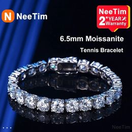 Kralen NeeTim 65mm Tennis Armband voor Vrouwen Mannen 925 Sterling Verzilverd Wit Goud Fonkelende Diamanten Armbanden Sieraden 230424