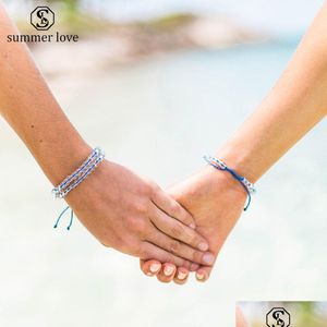 Pulsera de cuentas de cristal de océano transparente de 6 mm con cuentas para hombres y mujeres Pulsera trenzada hecha a mano ajustable con tarjeta de deseo Gota de moda DH6MQ