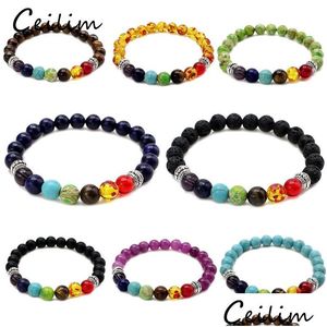 Perlé Nouveau 7 Chakra Noir Lave Hommes Bracelets Guérison Nce Perles Bracelet Pour Femmes Reiki Prière Pierre Naturelle Mode Yoga Stretch Dr Dhjrg