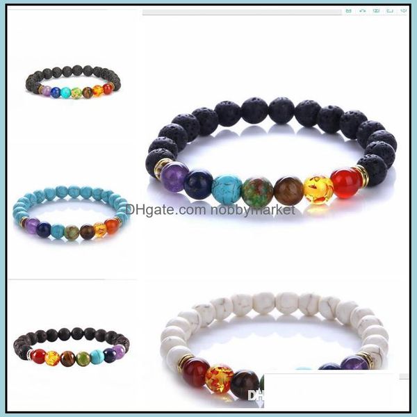 Perbe nouveau 7 Bracelet Chakra Men Black Lava Healing Nce Beads Reiki Bouddha Prière Natural Stone Yoga For Women Drop Livrot Otn0x