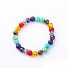 Perlé Nouveau 7 Chakra Bracelet en pierre naturelle Hommes Noir Lava Guérison Cristal Nce Perles Reiki Bouddha Prière Yoga Bracelet Pour Femmes DIY Jewe Dhkgm