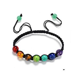 Kralen nieuwe 8mm chakra kralen armbanden verstelbare gevlochten touw genezende turquoise armband voor mannen vrouwen reiki gebedsstenen arm manchet d dhgud