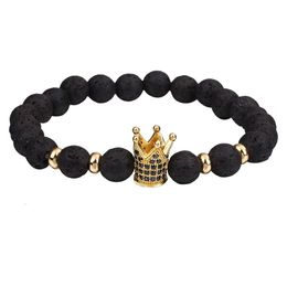 Kralen nieuwe aankomst 8 mm zwarte vulkanische kralen Bracelet voor vrouwelijke mannen handgemaakte elastische touw koper charme hanger mode sieraden geschenken dhu6c