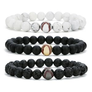 Perlé Nouveau Baseball Charm 8mm Lava Rock Perles Chaînes Pour Femmes Hommes Turquoise Pierre Naturelle Sport Élasticité Bracelet Mode DIY Bijou Dhhdo