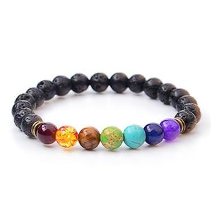 Perlé Nouveaux Bracelets en pierre naturelle de lave noire 7 Reiki Chakra guérison Nce perles Bracelet pour hommes femmes Stretch Yoga bijoux goutte Delive Ot26V