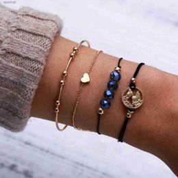 Kralen Nieuwe Bohemian Liefde Hart Kaart Armbanden Set Voor Vrouwen Kristal Kralen Zwarte String Touw Kettingen Bangle Mode Boho JewelryL24213