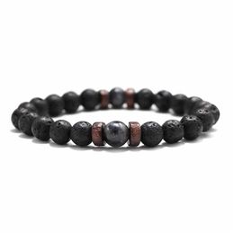 Kralen Nieuwe Ontwerp Lava Rock Kralen Kettingen Armband Voor Vrouwen Mannen Handgemaakte Hout Essentiële Olie Diffuser Stone Bangle Mode diy Sieraden Dhfil