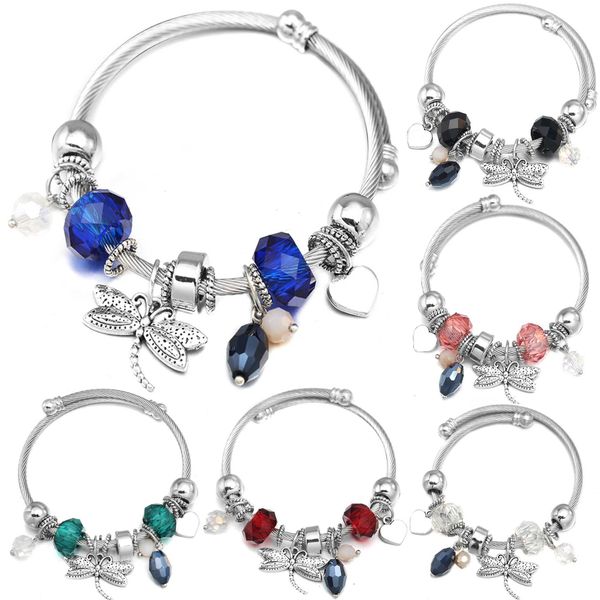 Bijoux de bracelet de mode en acier inoxydable de nouveau libellule 6 couleurs fermées pour femmes fermées accessoires simples