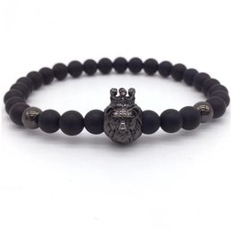 Beaded New Fashion Lion Crown Matte Stone Beads Charm Bracelets Para Hombres Mujeres Joyería Drop Delivery 202 Dh79C