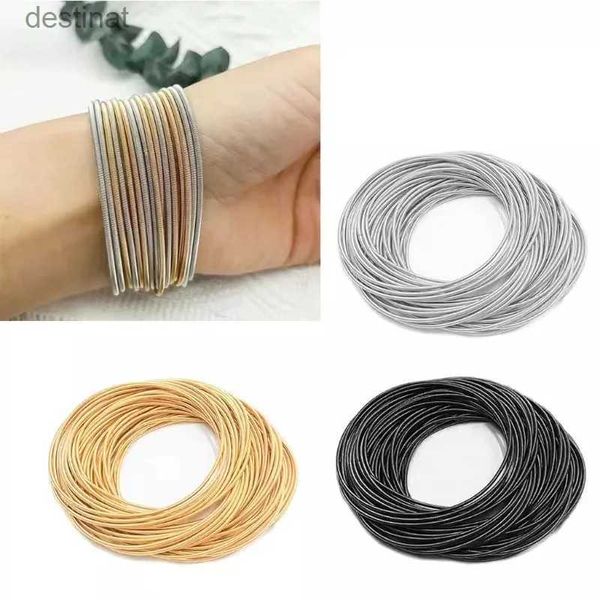 Conjunto de brazaletes telescópicos de acero al carbono en espiral con cuentas para mujer, pulsera de resorte chapada en oro, pulsera elástica antideslizante, GiftsL24213