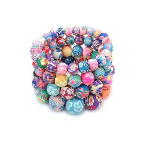 Perlé Nouvelle Fimo Impression Chaînes De Perles Bracelets Pour Femmes 8-14 Mm Fleur Doux Y Perles Wrap Bracelet Mode À La Main Bijoux De Bricolage Goutte D Dhitc