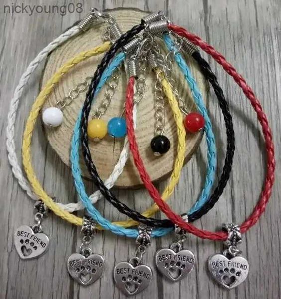 Perlé nouveaux bijoux meilleur ami chien chat patte impression pendentif Bracelet mélange de perles de verre cordons en cuir amulette Bracelets BangleL231114