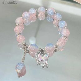 Nueva pulsera con cuentas de cristal dulce coreano para mujer, pulsera elástica ajustable con dije de mariposa, joyería de moda, regalos para novia YQ240226