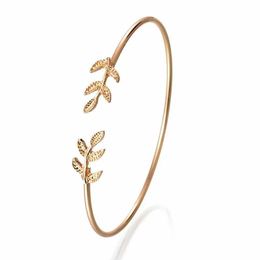 Kralen Nieuwe Leaf Cuff armbanden voor vrouwen Punk Persoonlijkheid Open Bangle Cuff Bracelet Pulseiras Pulseira Feminin Tiny Hand Sieraden 240423