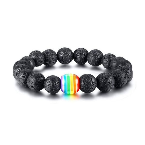 Perlé New Lgbt Rainbow Sign Charm 10Mm Perles Bracelets Pour Hommes Femmes Gay Lesbian Pride Lava Rock Oeil De Tigre Chaînes En Pierre Naturelle Diy Dhv6C